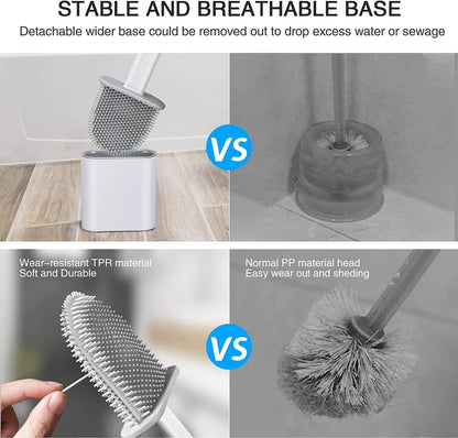 Silicone Toilet Brush & Holder Set | Bathroom Cleaning Brush